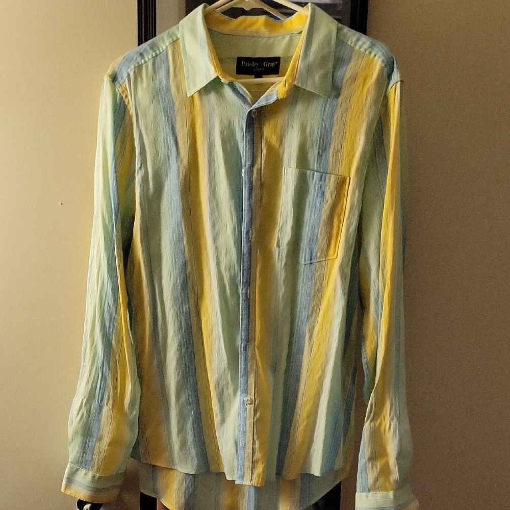 Men's Yellow and Blue Striped Shirt